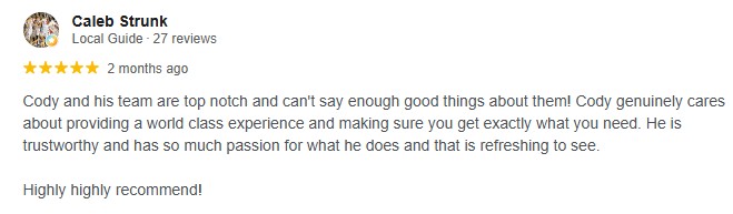 Google review from Caleb Strunk for Limitless Aquariums